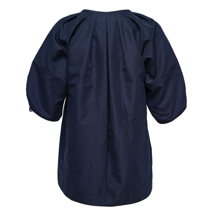 Shirred Sleeve Band Collar Top