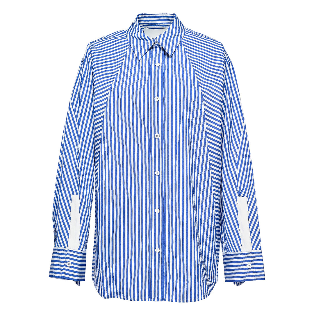 Oversized Stripe Shirt With Cascade Drape Sleeves