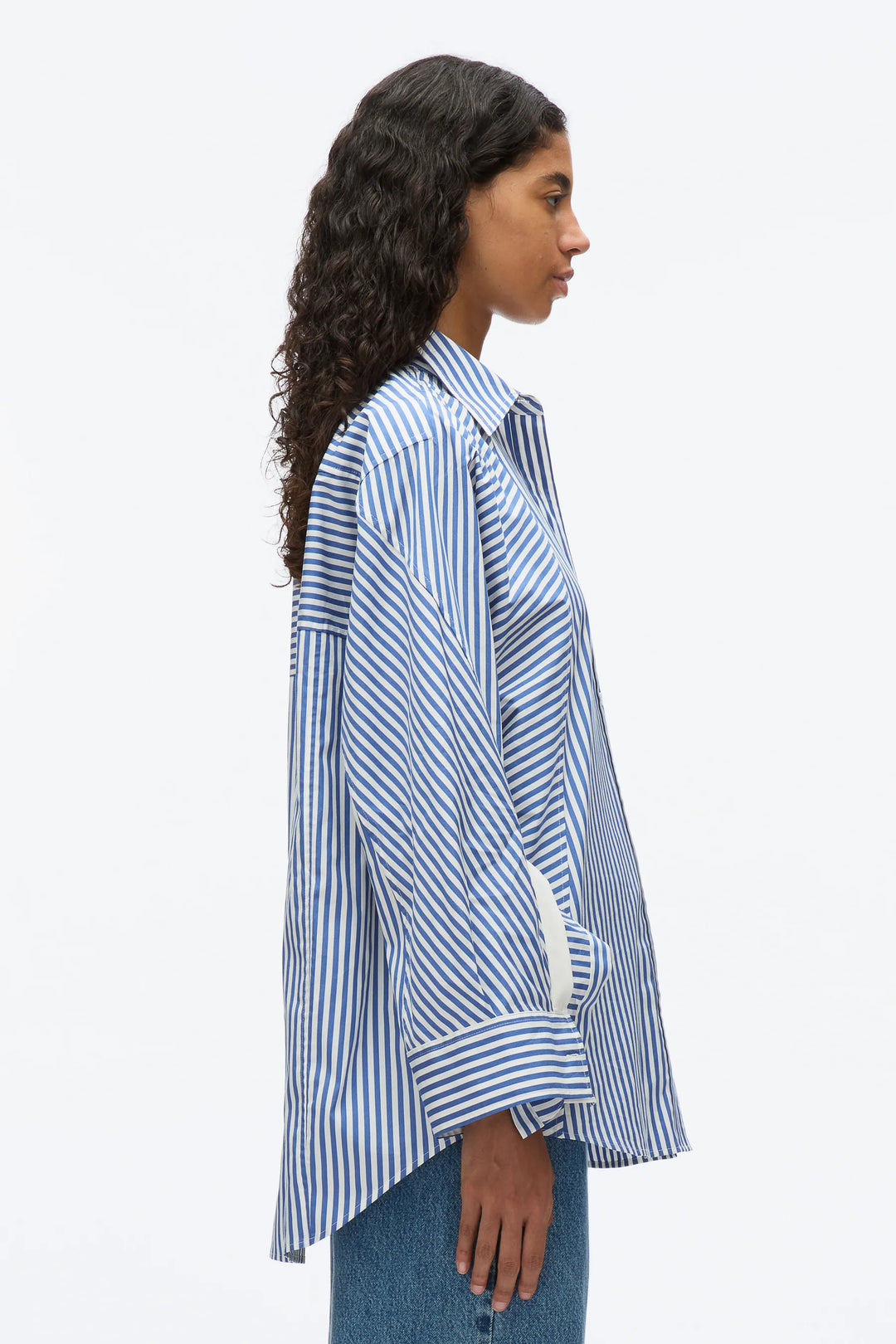 Oversized Stripe Shirt With Cascade Drape Sleeves