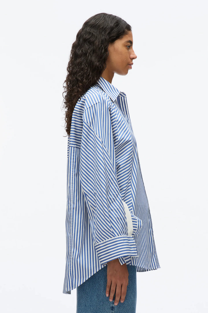 Oversized Stripe Shirt With Cascade Drape Sleeves