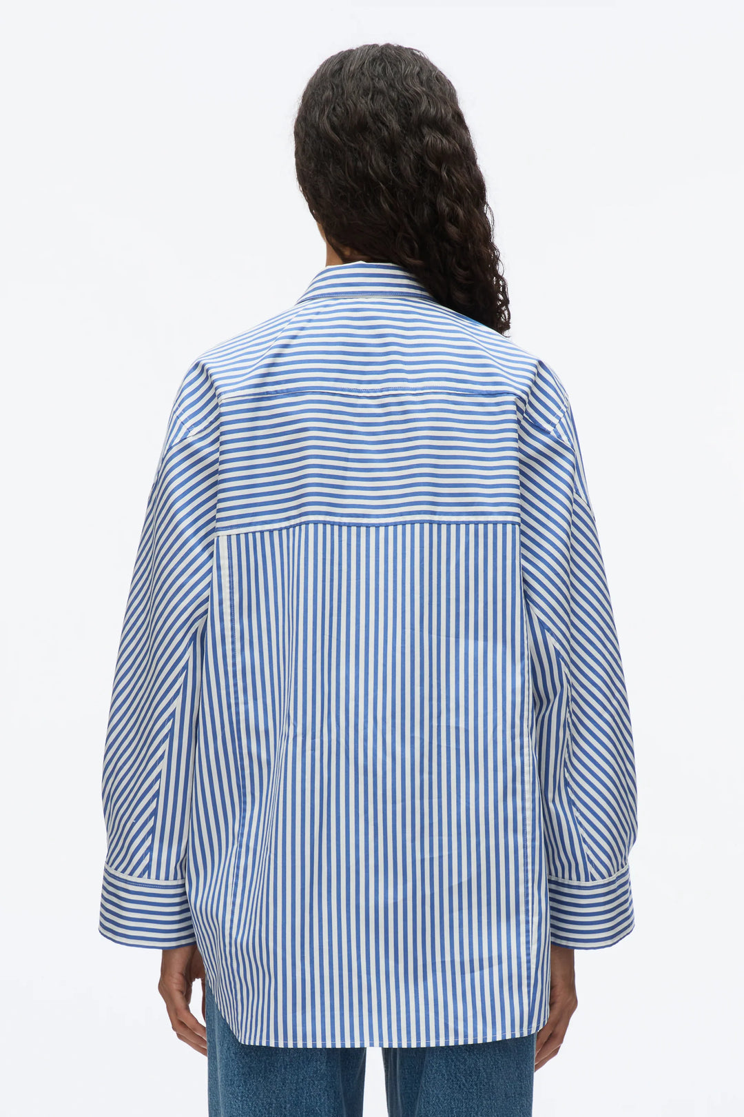 Oversized Stripe Shirt With Cascade Drape Sleeves