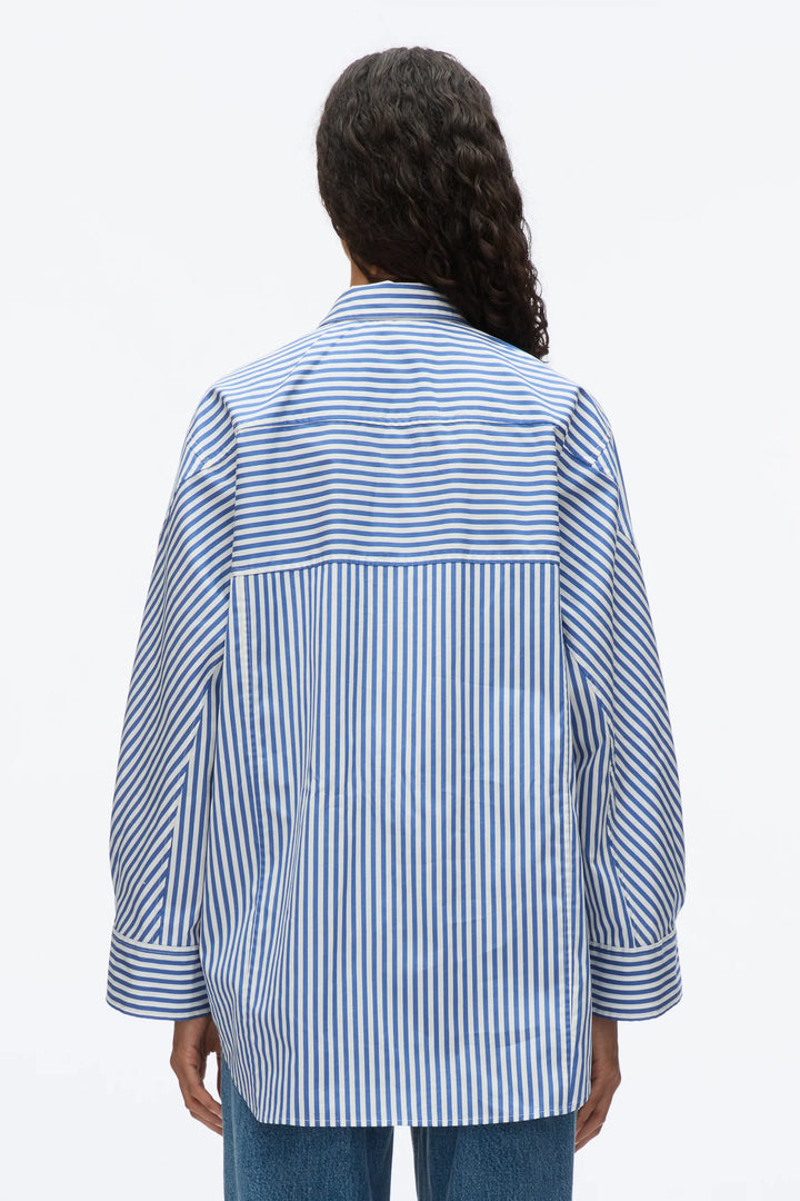 Oversized Stripe Shirt With Cascade Drape Sleeves