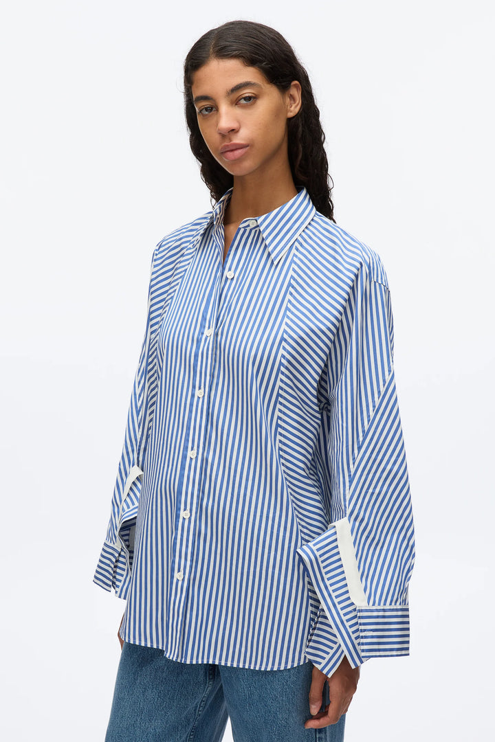 Oversized Stripe Shirt With Cascade Drape Sleeves