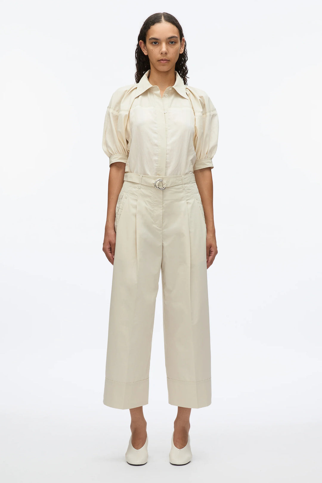 Double Pleat Cropped Wide Leg Pants