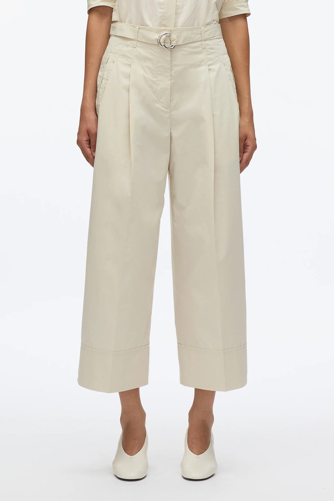 Double Pleat Cropped Wide Leg Pants