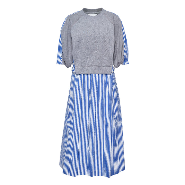 Lantern Sleeve Combo Pleat Dress