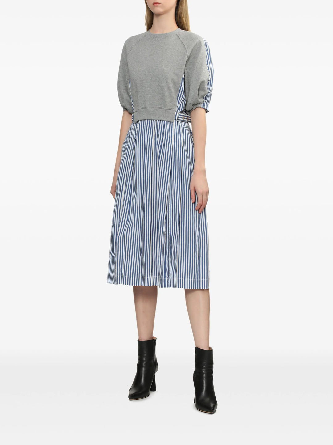 Lantern Sleeve Combo Pleat Dress