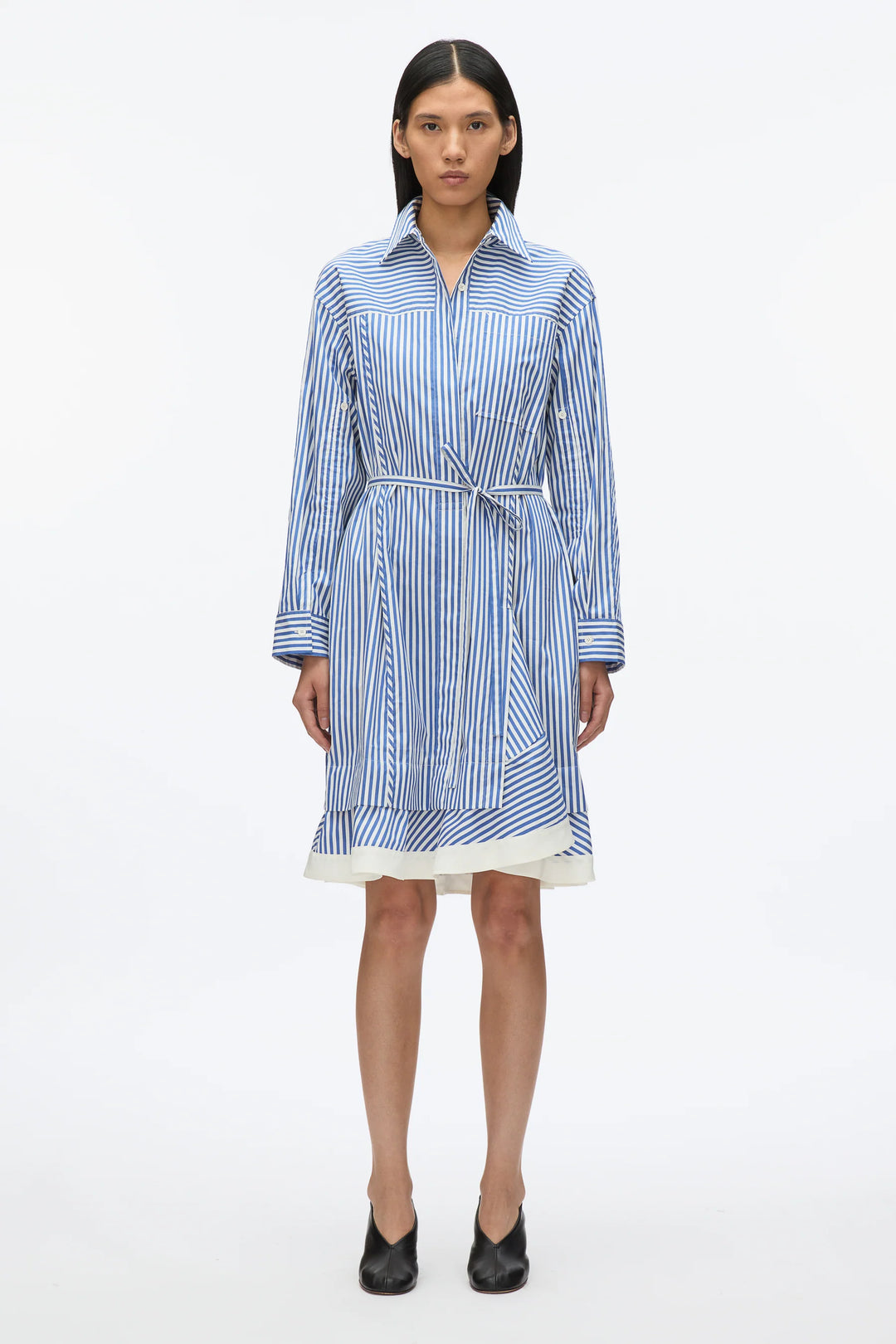 Striped Shirt Dress With Cascade Sleeves
