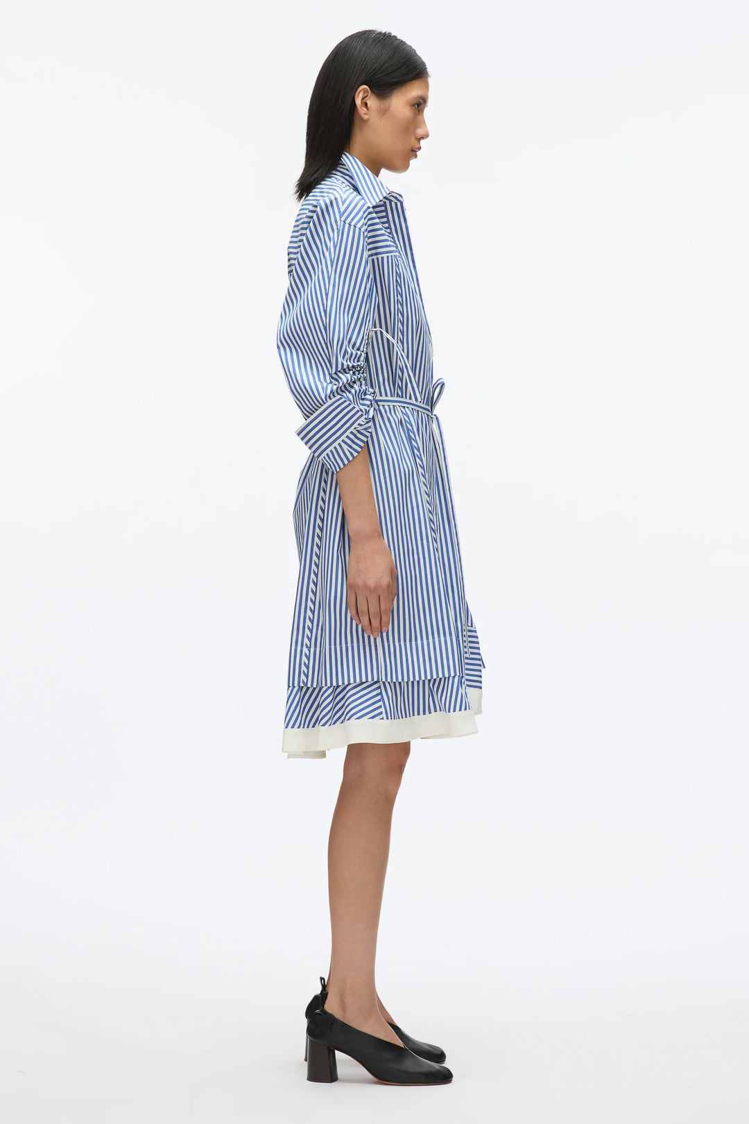 Striped Shirt Dress With Cascade Sleeves