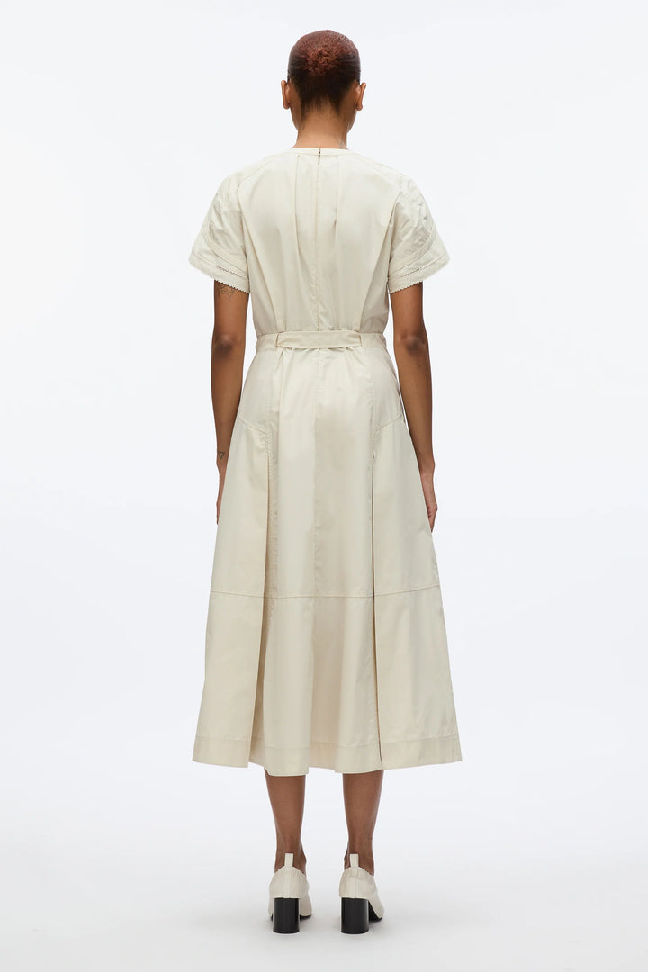 Cascade Drape Short Sleeve Belted Dress