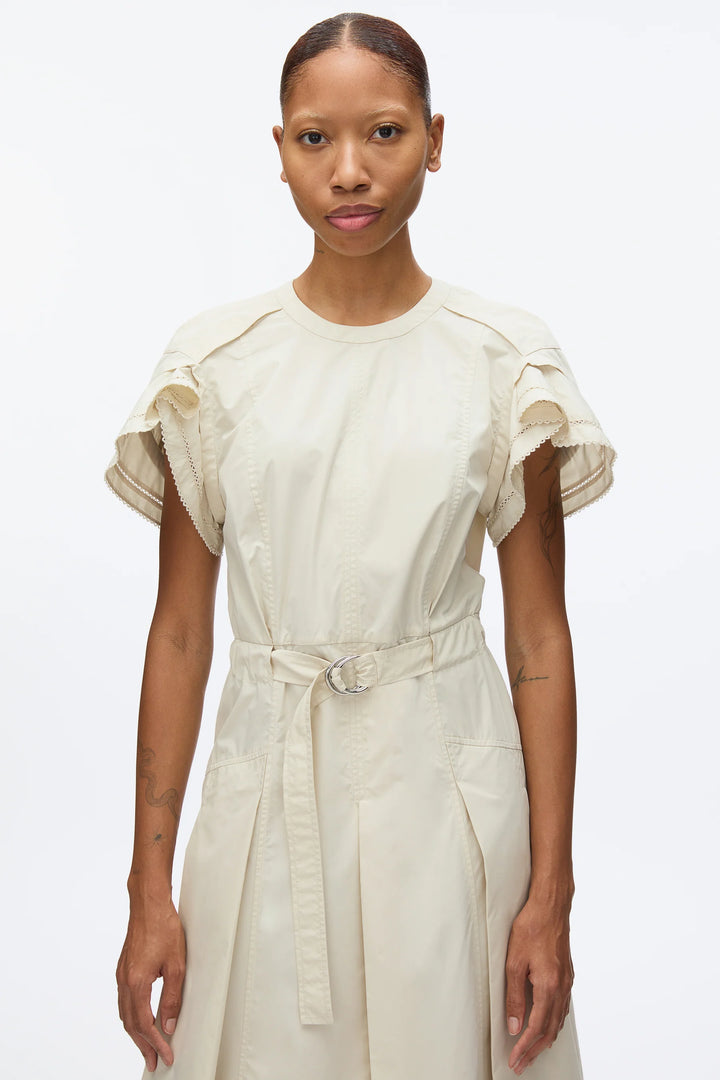 Cascade Drape Short Sleeve Belted Dress