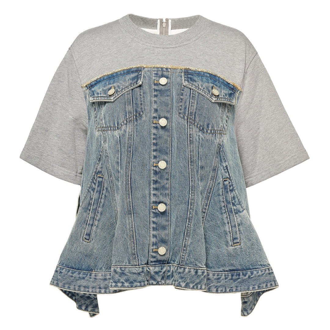 Flounce Hybrid Denim Top