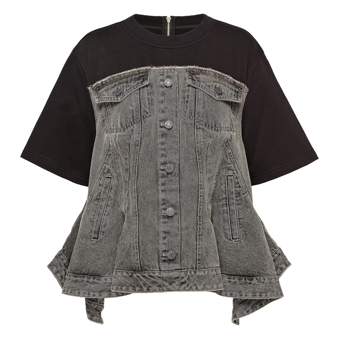 Flounce Hybrid Denim Top