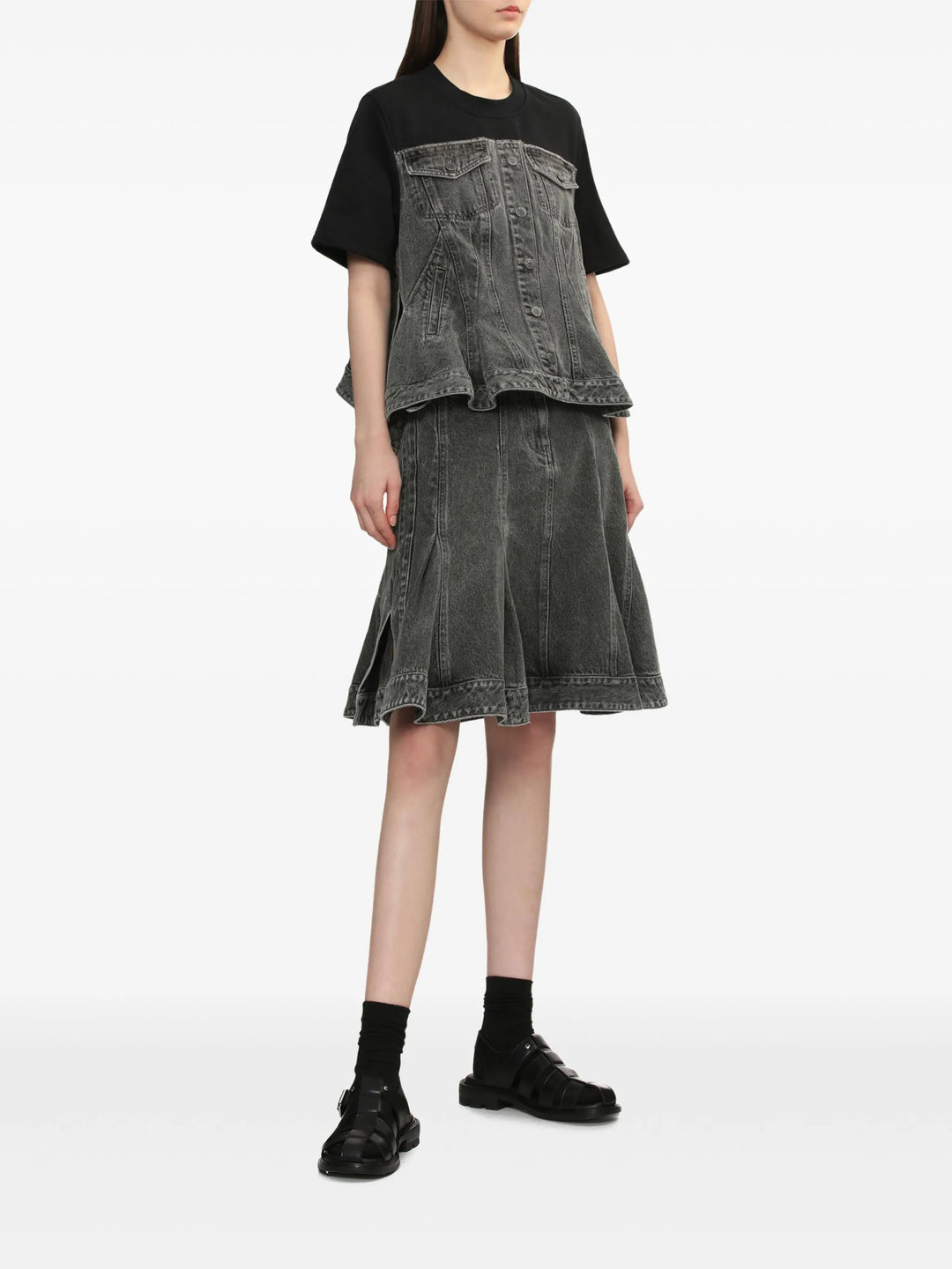 Flounce Bltd Knee Length Skirt