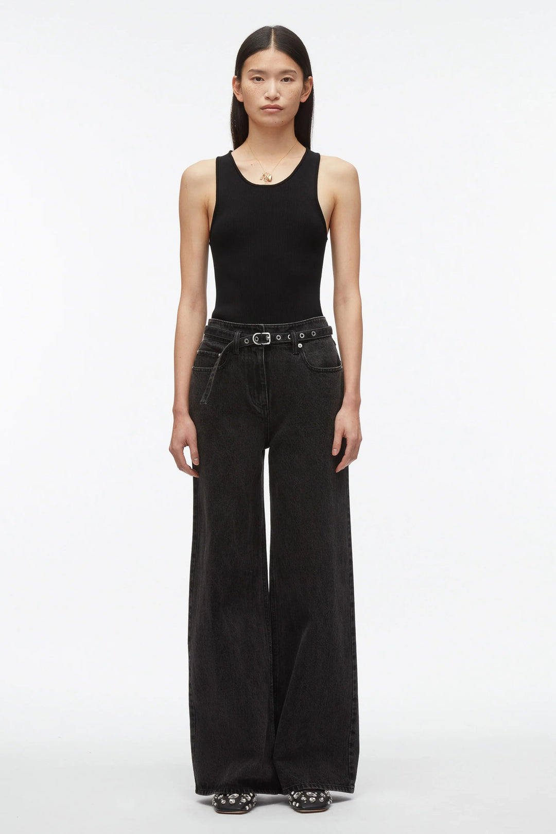 Denim Wide Leg Belted Jeans