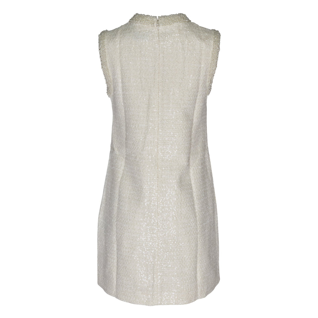 Cream Boucle Pearl Trim Mini Dress