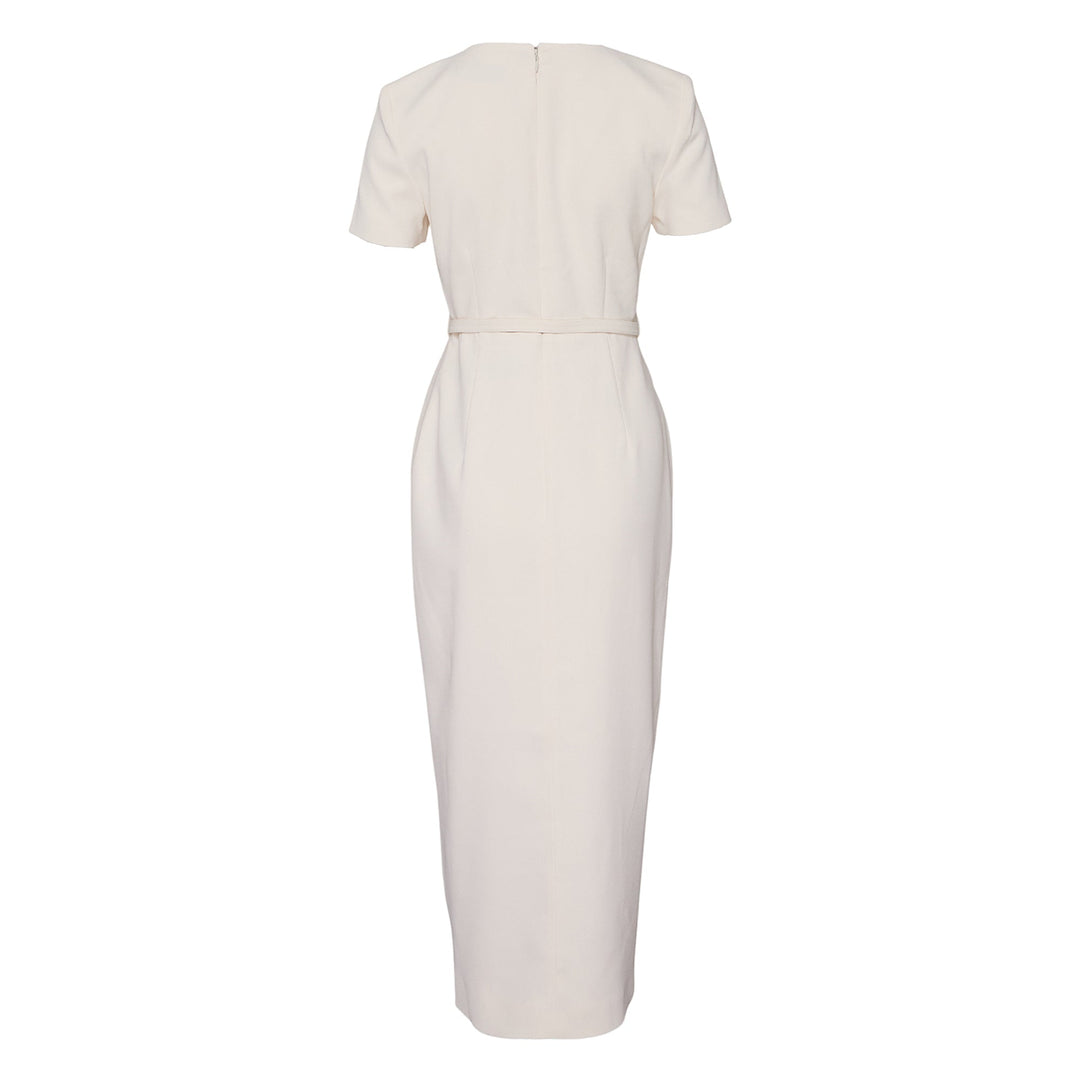 Cream Crepe Button Midi Dress