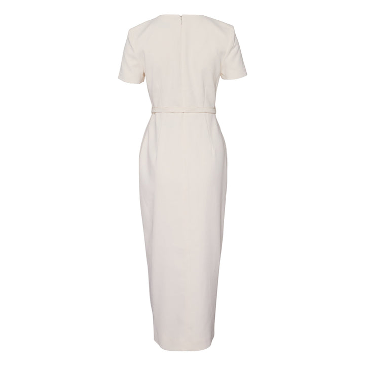 Cream Crepe Button Midi Dress