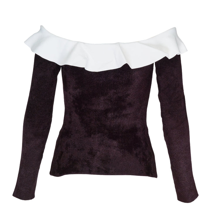 Black Chenille Knit Off Shoulder Top