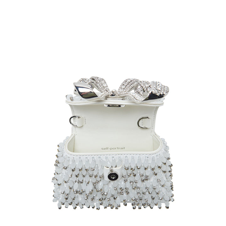 White Embellished Micro Bow Bag