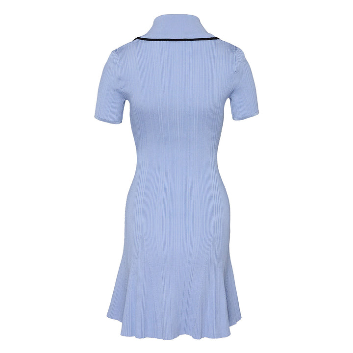 Blue Viscose Rib Knit Mini Dress