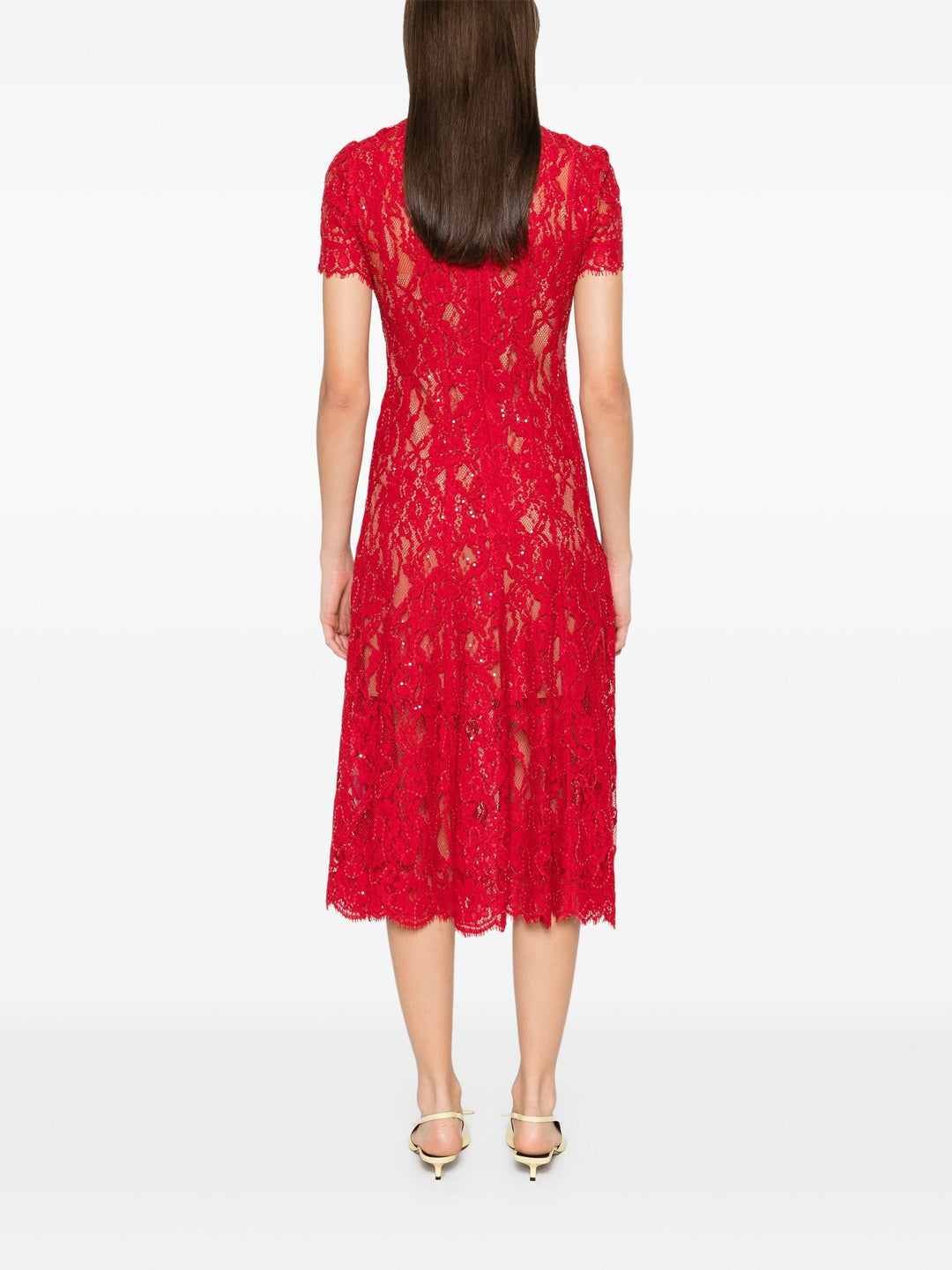 Red Sequin Lace Midi Dress