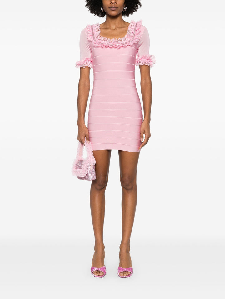 Pink Ruffle Knit Mini Dress