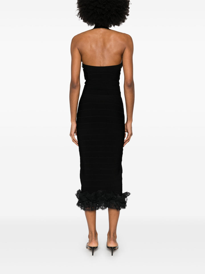 Black Knit Zip Ruffle Midi Dress