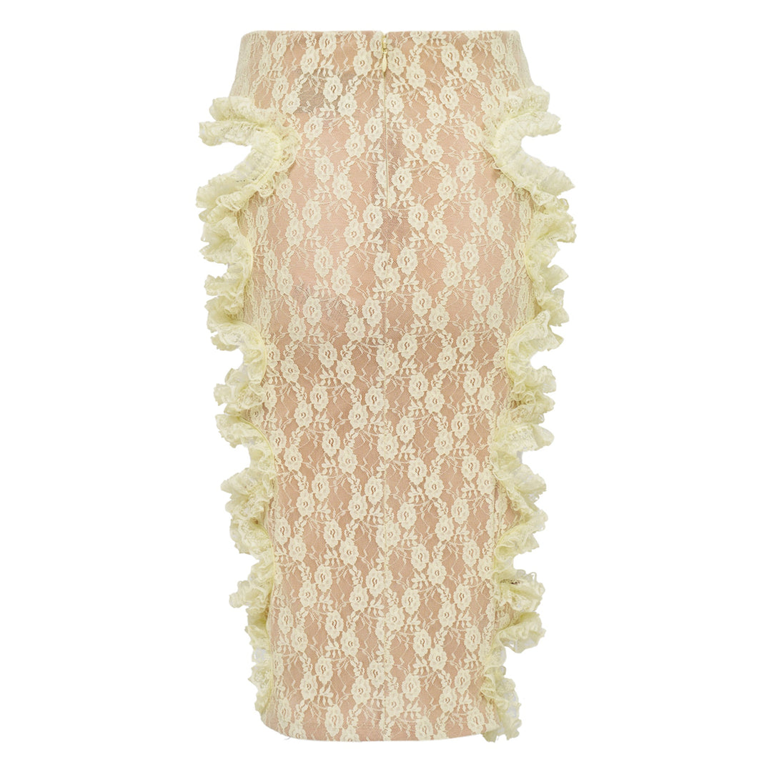 Yellow Lace Cut Out Midi Skirt