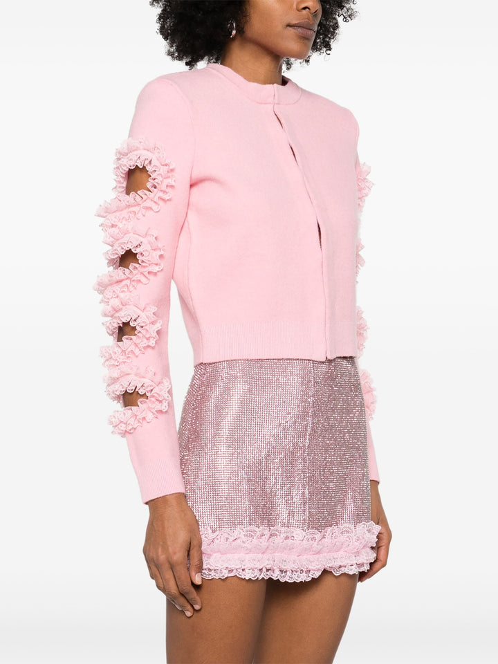 Pink Cut Out Lace Detail Cardigan