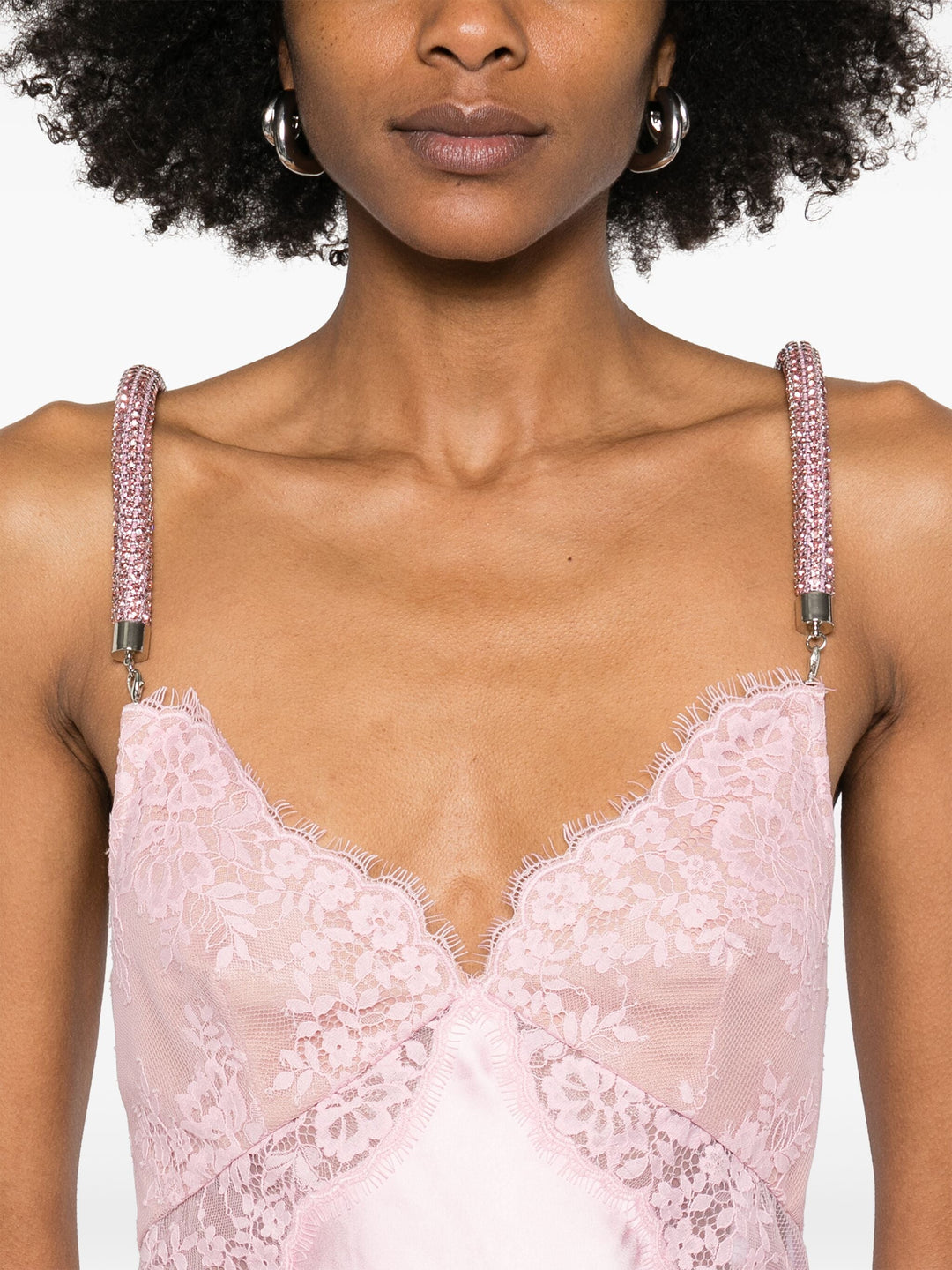 Pink Lace Satin Mini Dress