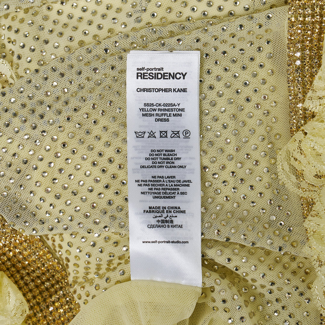 Yellow Rhinestone Mesh Ruffle Mini Dress