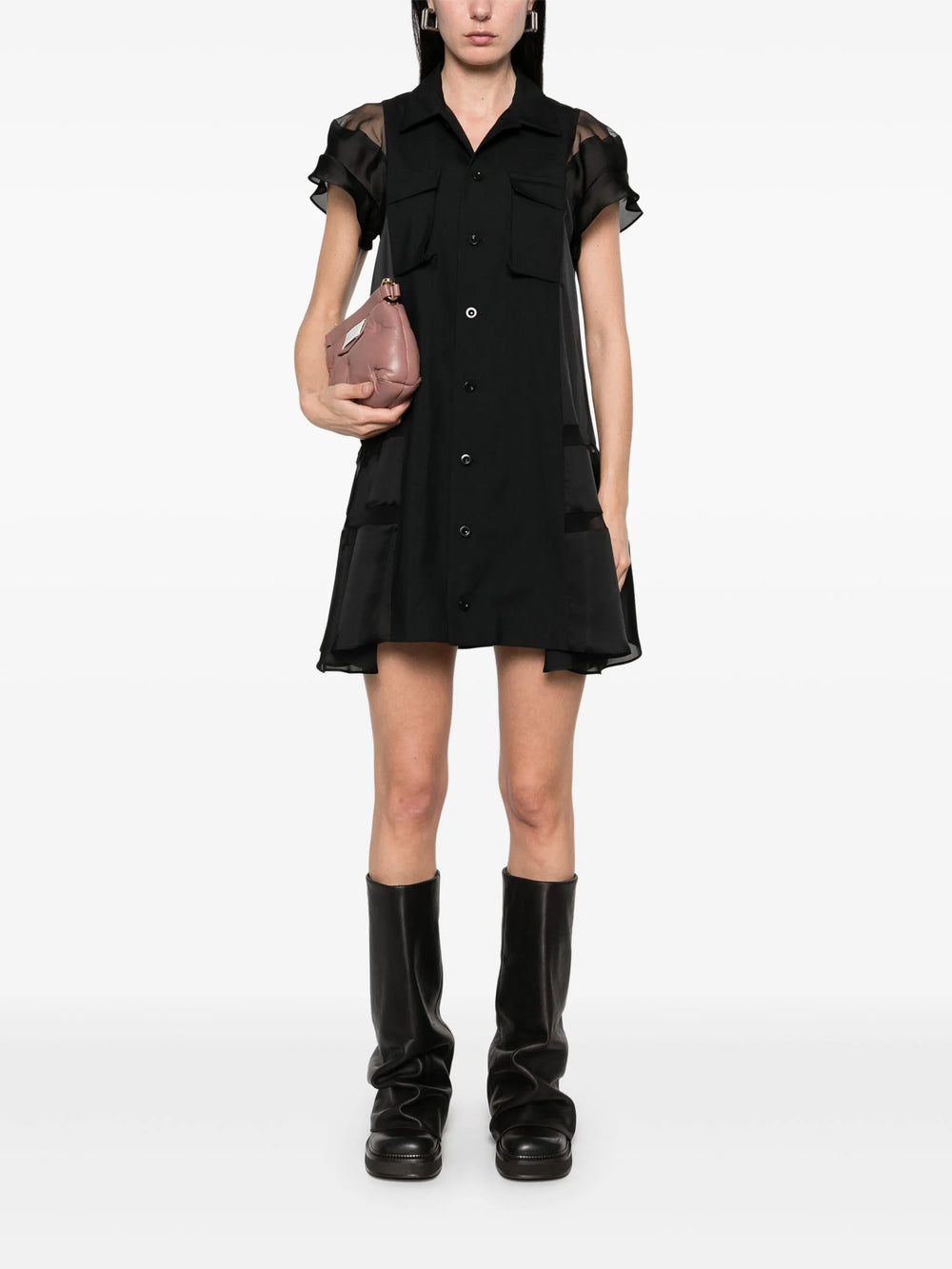 sacai Suiting x Satin Dress - view 2
