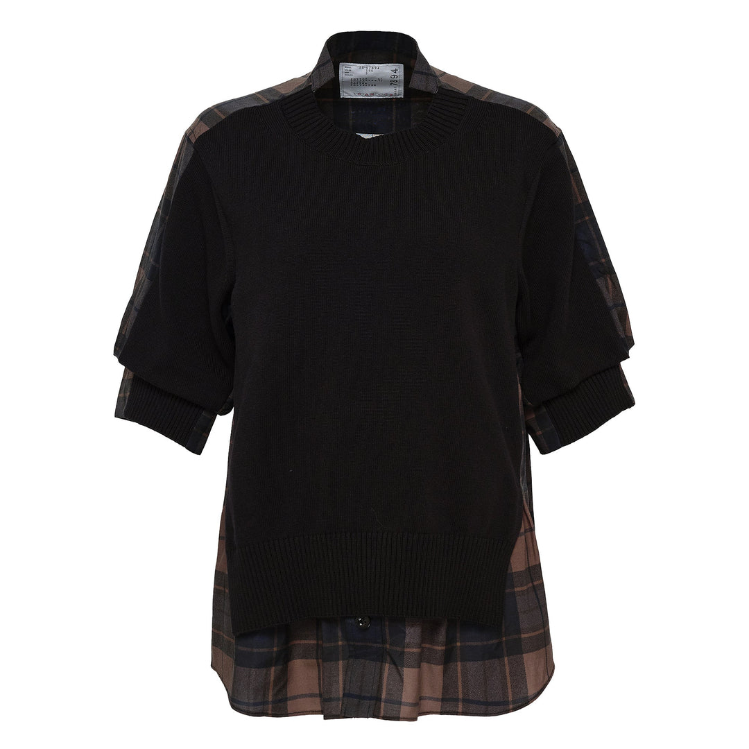 Plaid Print X Knit Pullover