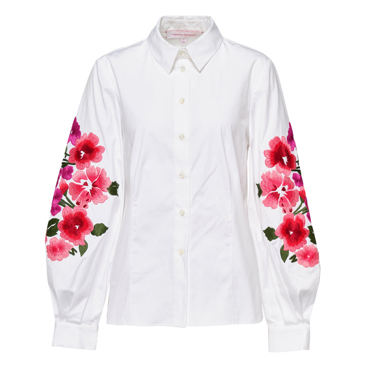 Embroidery Puff Sleeve Button Down Top