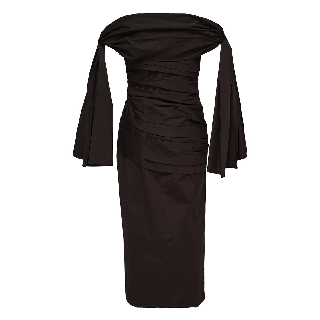 Off Shoulder Tie Draped Midi Dress