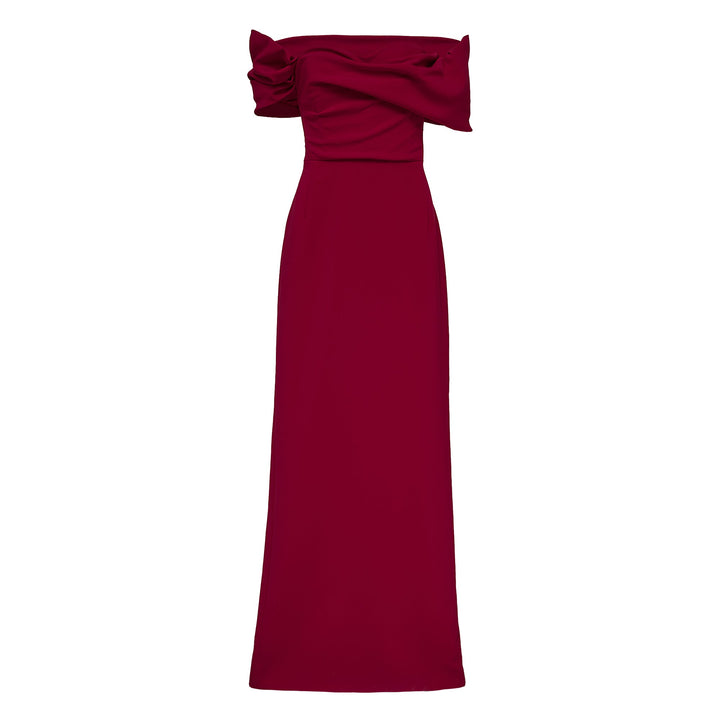Draped Off Shoulder Column Gown