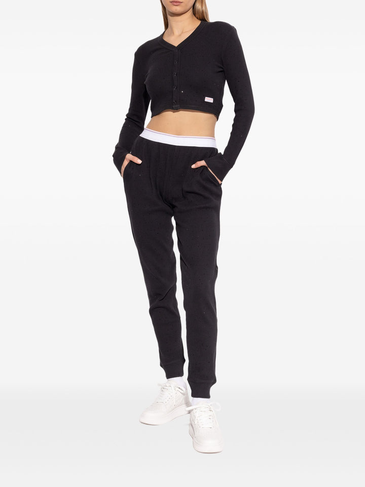 Crystal Hotfix Long-Sleeve Cardigan In Waffle Knit