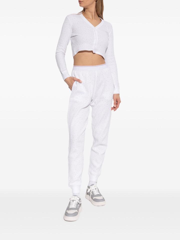 Crystal Hotfix Long-Sleeve Cardigan In Waffle Knit