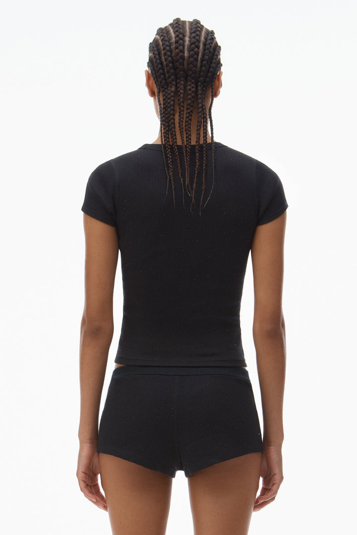 Crystal Rhinestone Embellished Crew Neck T-Shirt