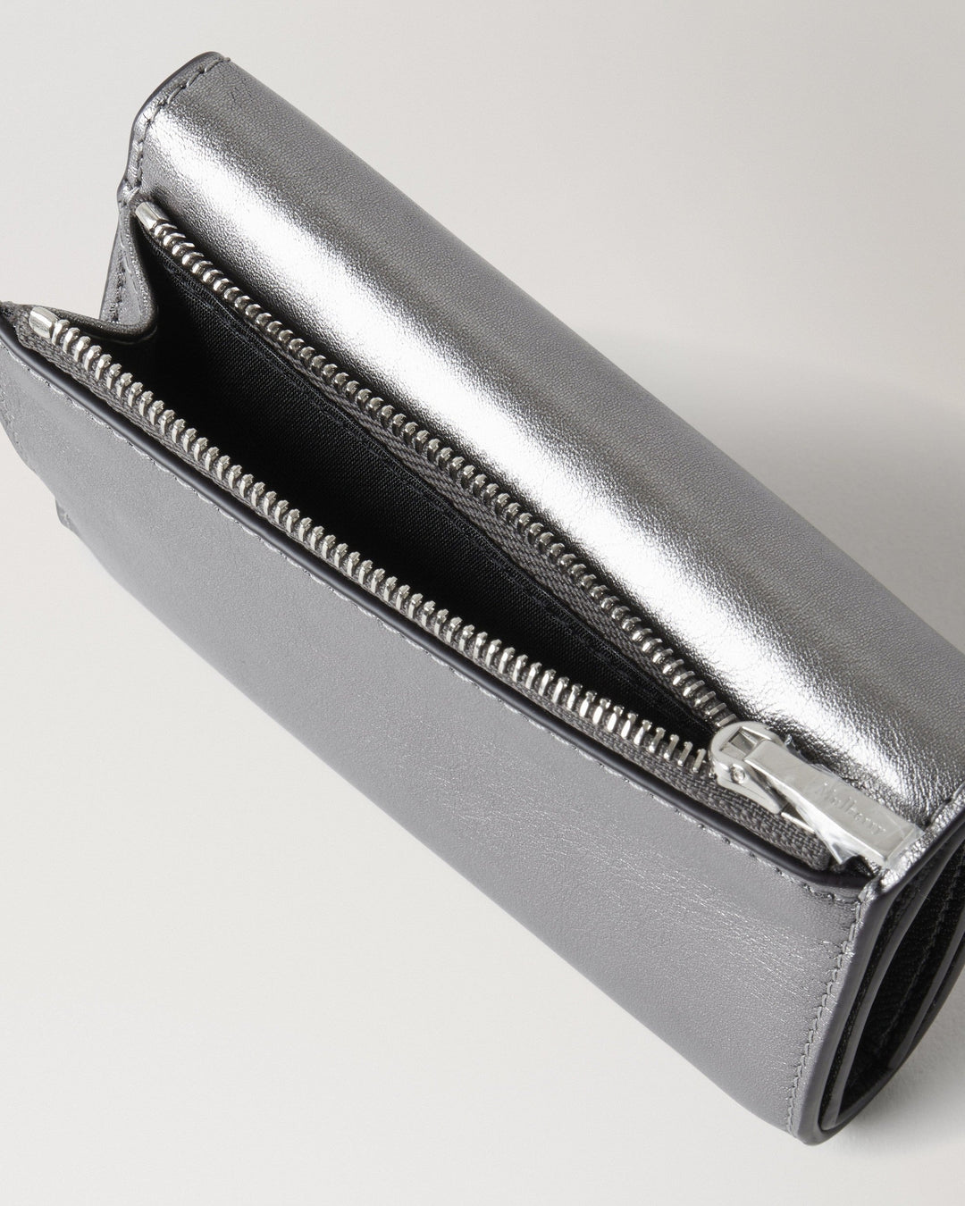 Folded Multi-Card Wallet Pewter Metallic Calf Nappa