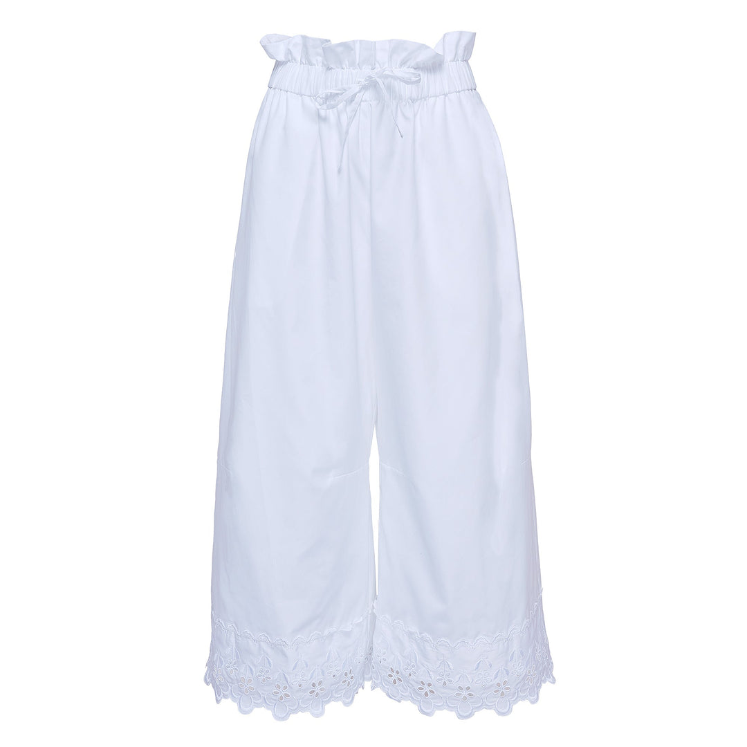 Elasticated Ruffle Waist Cropped Pants