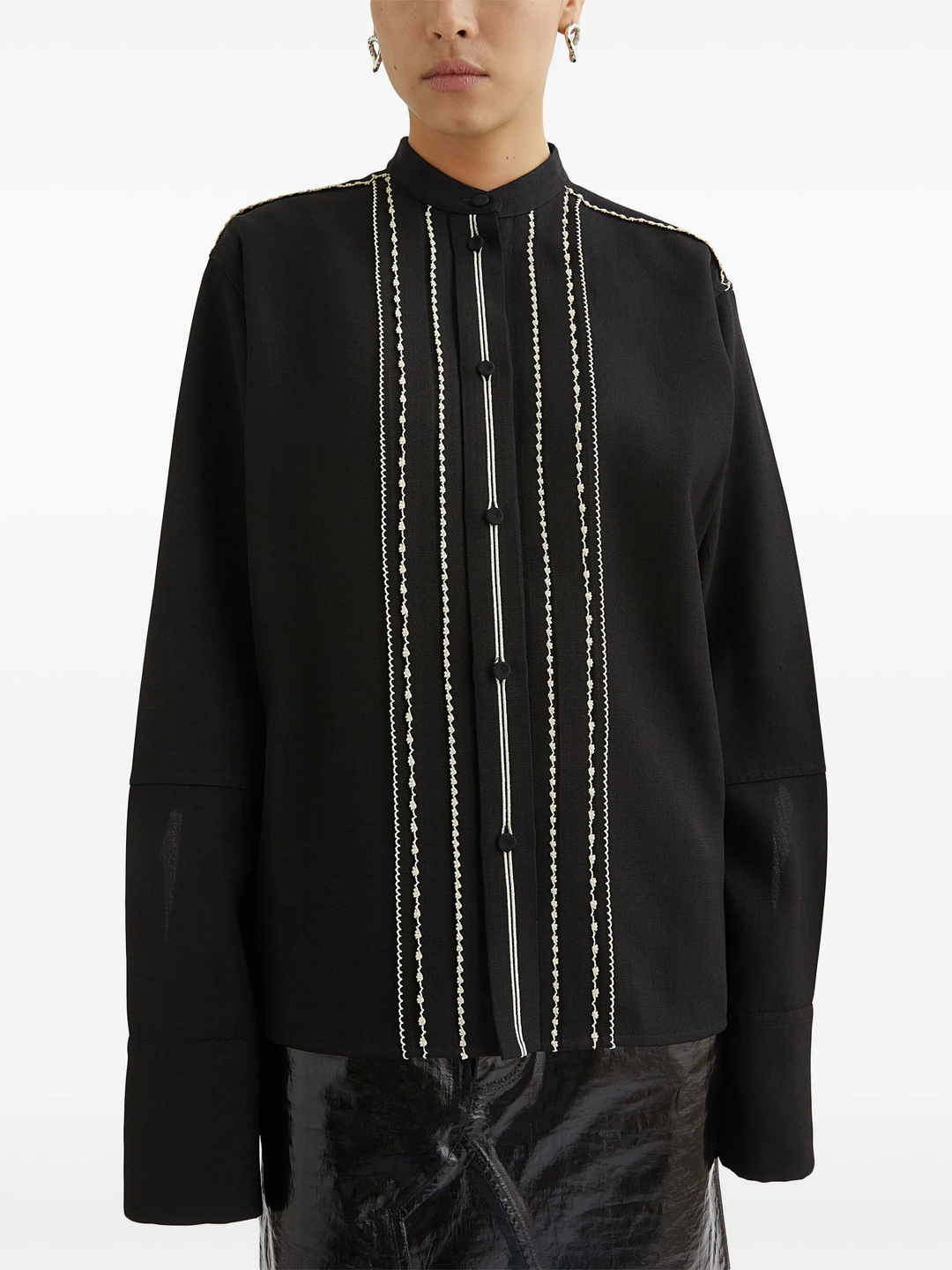 Scallop Embroidered Shirt Plastron