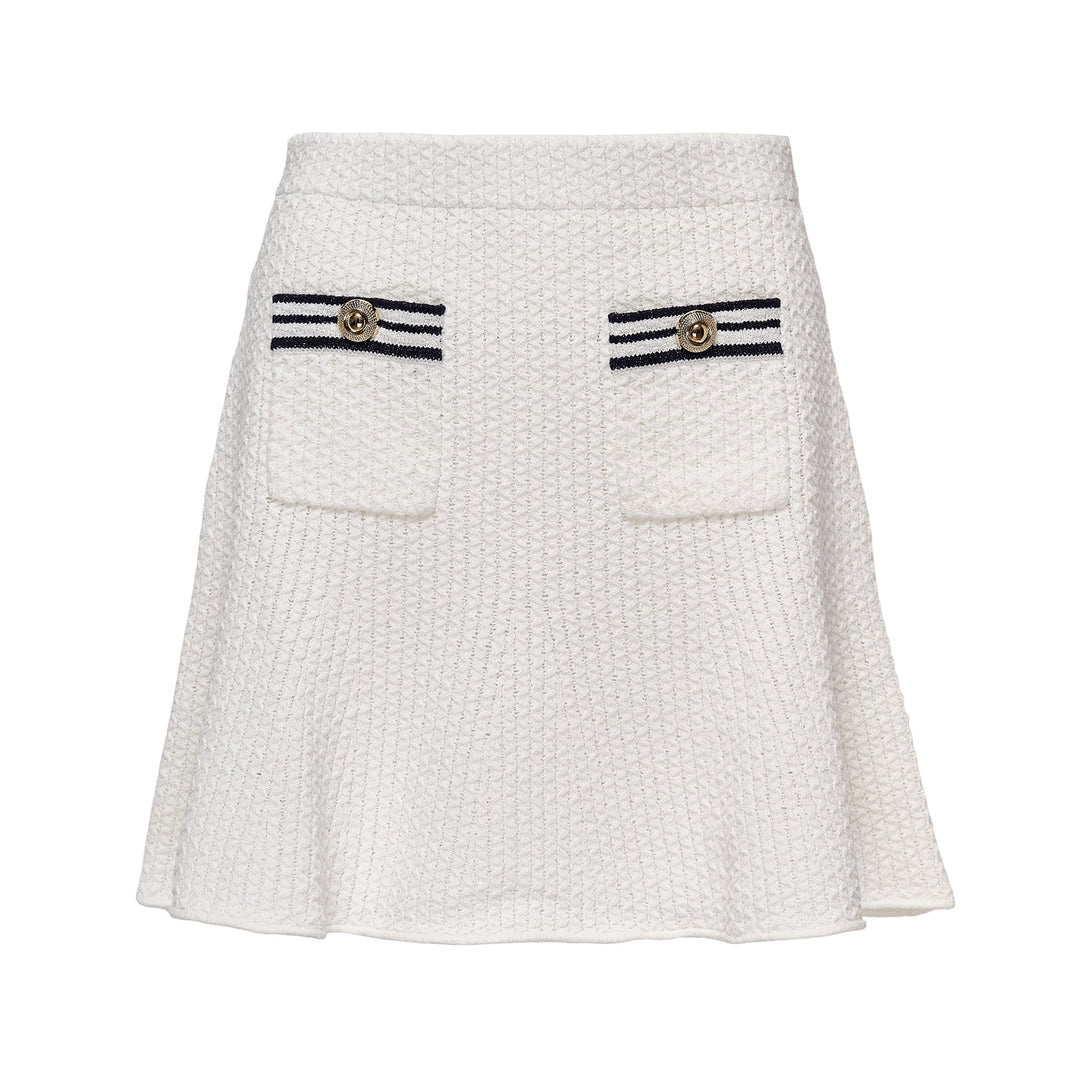 White Textured Knit Mini Skirt
