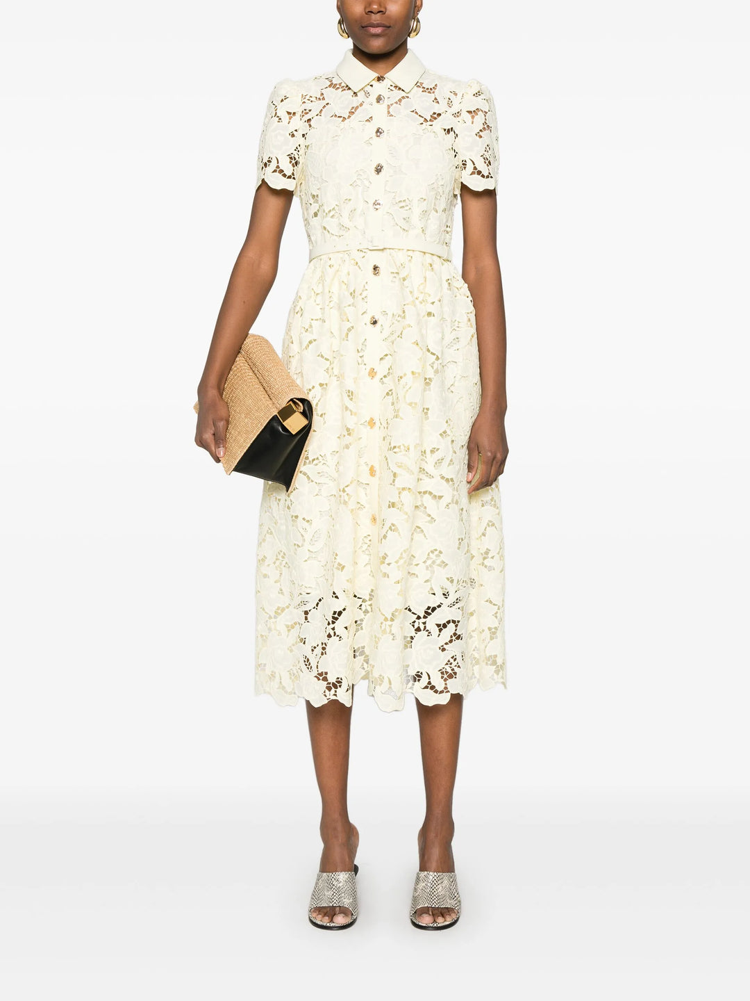 Yellow Lace Collared Midi Dres