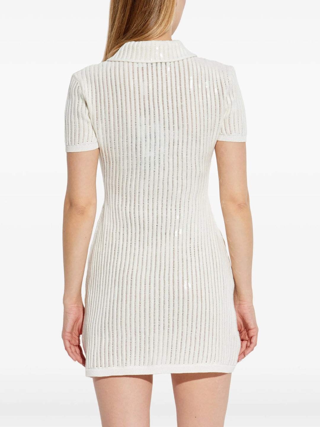 White Sequin Crochet Mini Dress