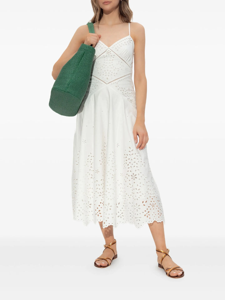 White Cotton Embroidered Midi Dress