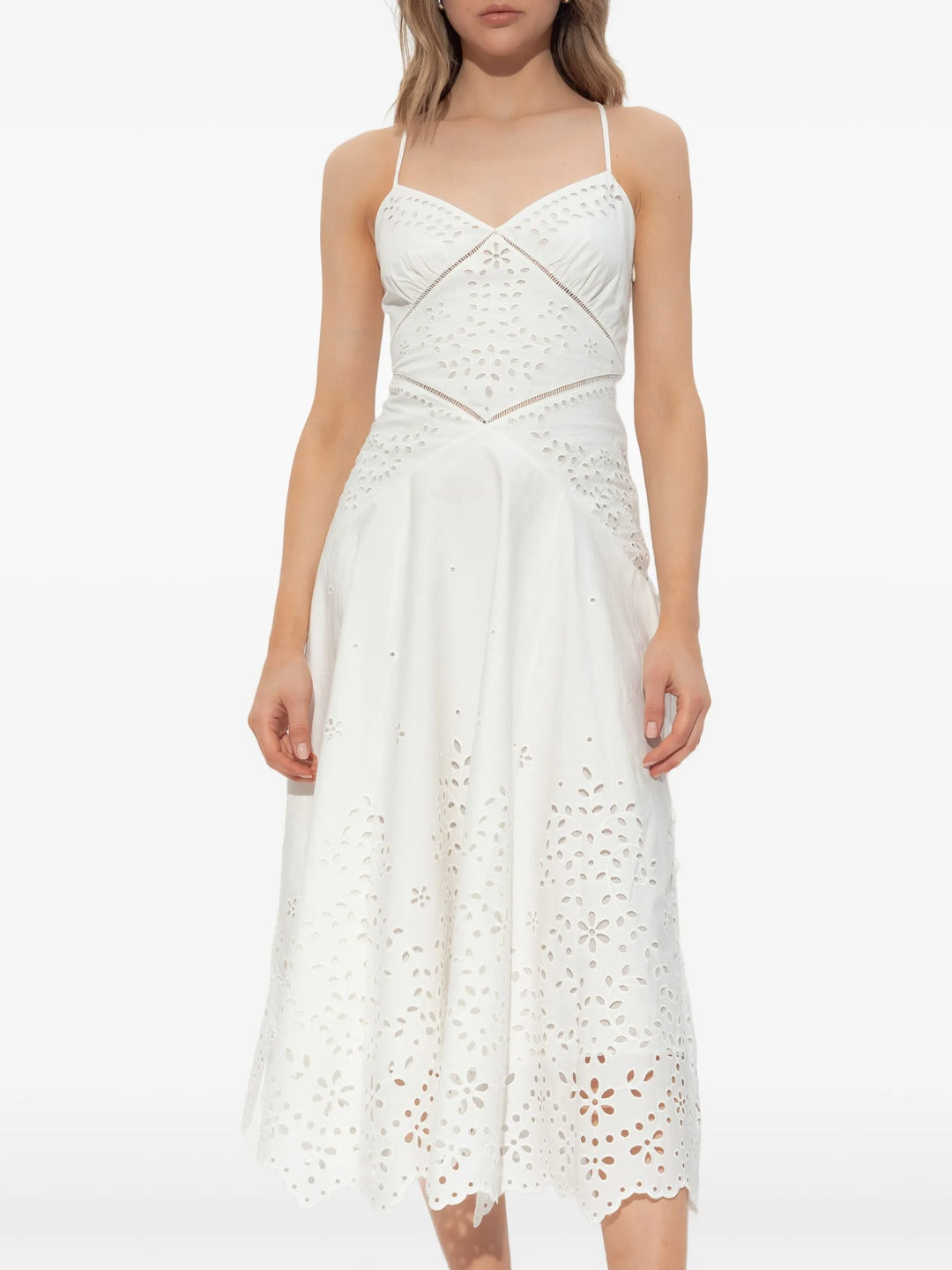 White Cotton Embroidered Midi Dress