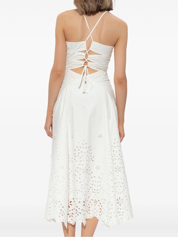White Cotton Embroidered Midi Dress