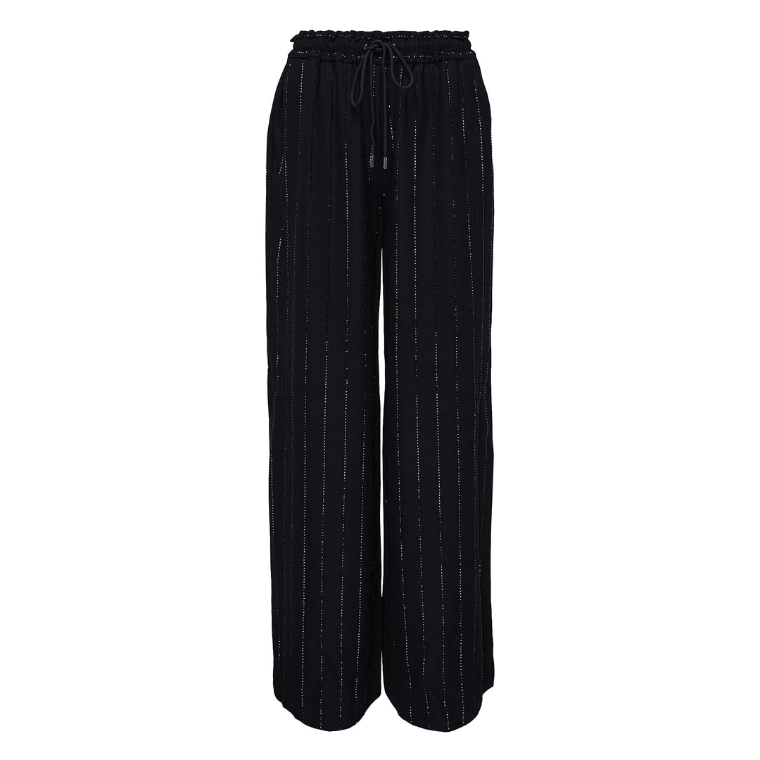 Navy Rhinestone Pinstripe Trousers